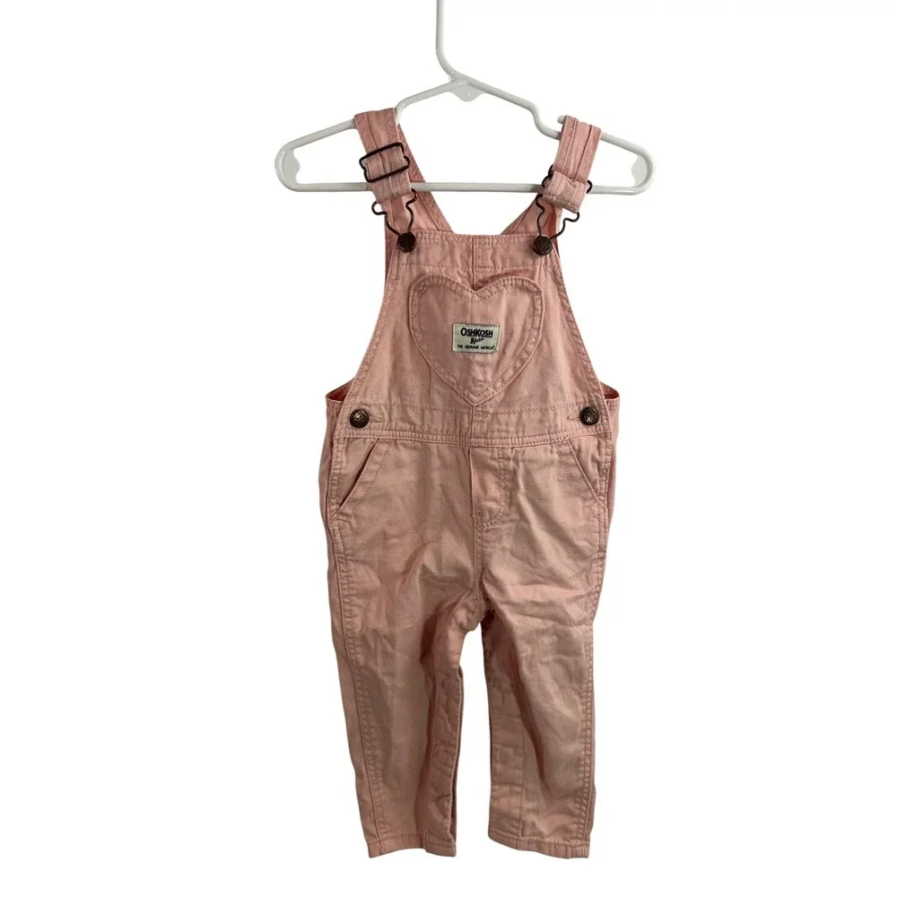 OshKosh B'gosh Overalls 12M Pink Heart Pocket Cotton Bib Kids